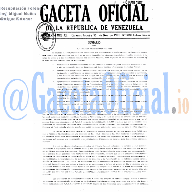 Gaceta Oficial 2881 del 30 Noviembre 1981