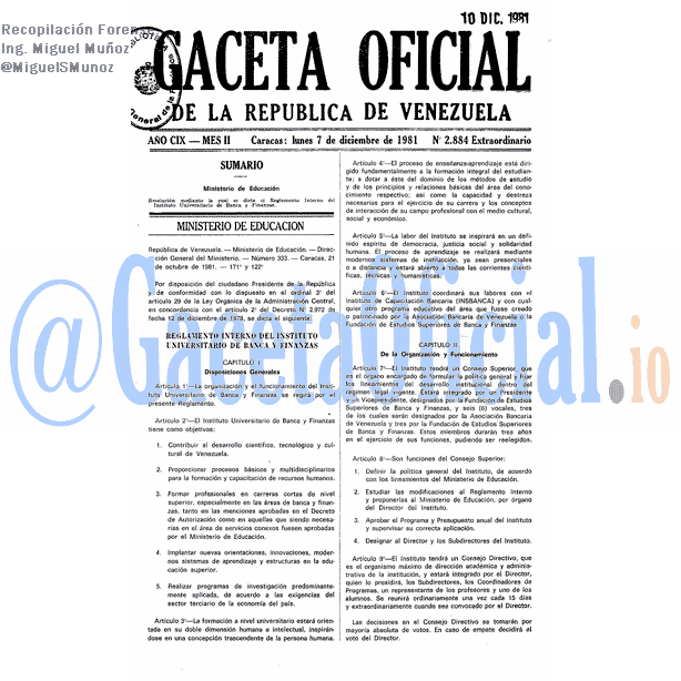 Gaceta Oficial 2884 del 7 Diciembre 1981