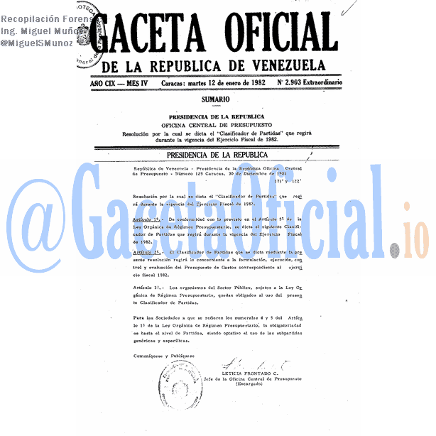Gaceta Oficial 2903 del 12 Enero 1982
