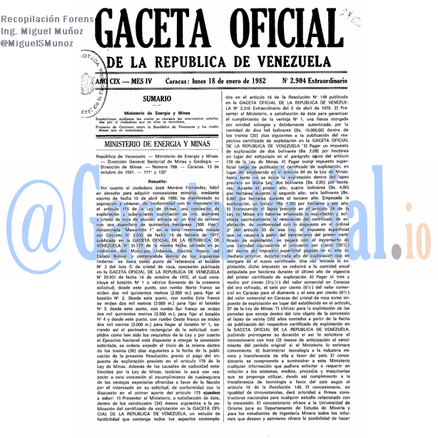 Gaceta Oficial 2904 del 18 Enero 1982