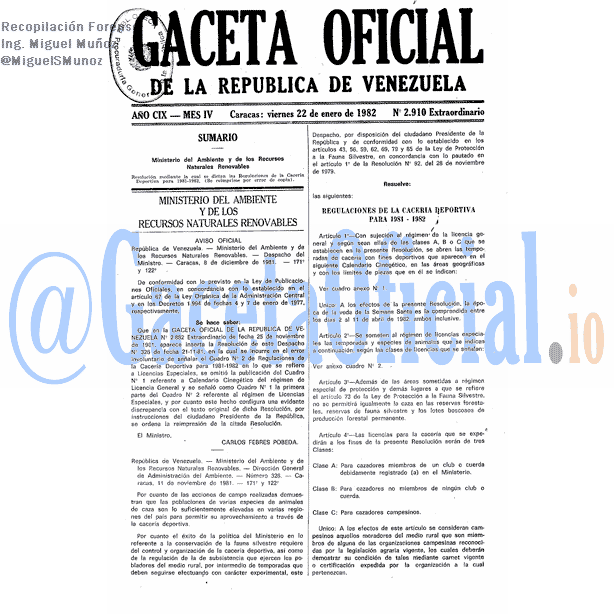 Gaceta Oficial 2910 del 22 Enero 1982