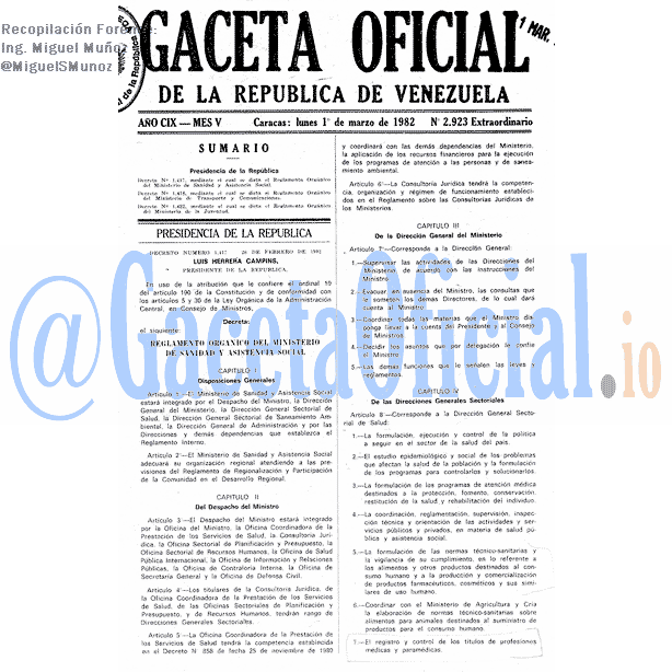 Gaceta Oficial 2923 del 1 Marzo 1982