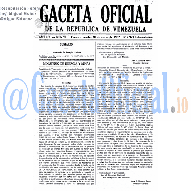 Gaceta Oficial 2929 del 30 Marzo 1982