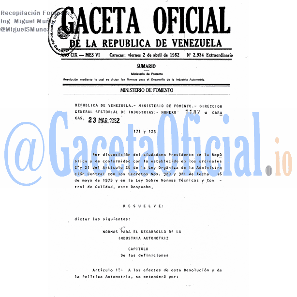Gaceta Oficial 2934 del 2 Abril 1982