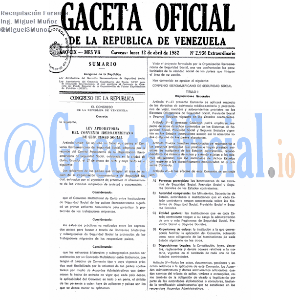 Gaceta Oficial 2936 del 12 Abril 1982