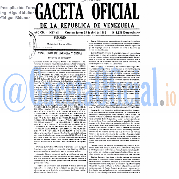 Gaceta Oficial 2938 del 15 Abril 1982