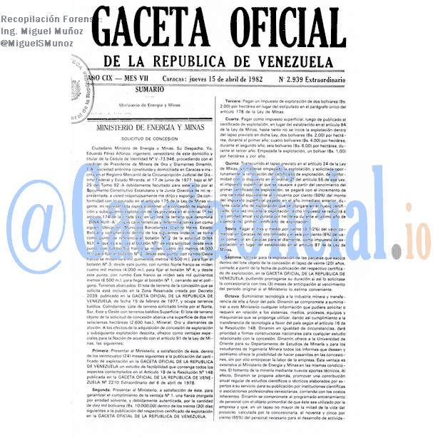 Gaceta Oficial 2939 del 15 Abril 1982