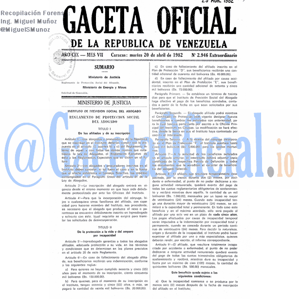 Gaceta Oficial 2946 del 20 Abril 1982