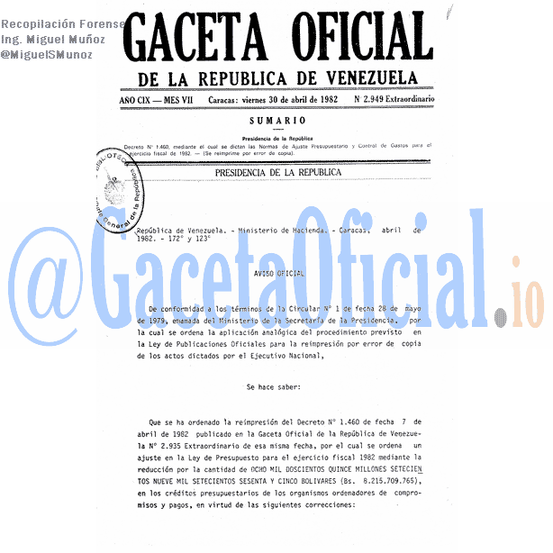 Gaceta Oficial 2949 del 30 Abril 1982