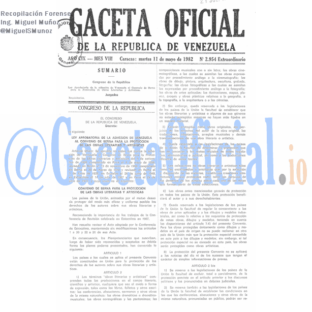 Gaceta Oficial 2954 del 11 Mayo 1982