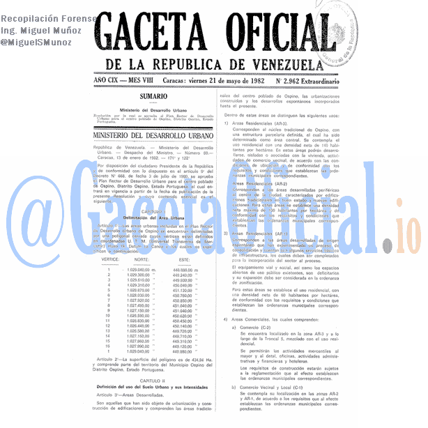 Gaceta Oficial 2962 del 21 Mayo 1982
