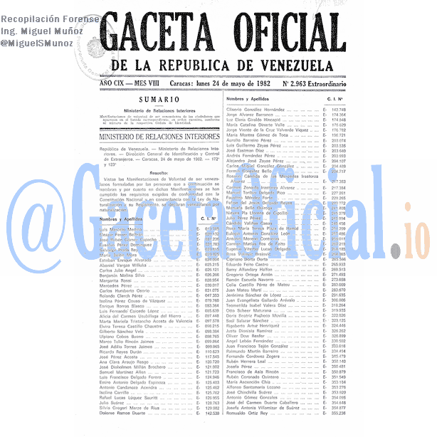 Gaceta Oficial 2963 del 24 Mayo 1982