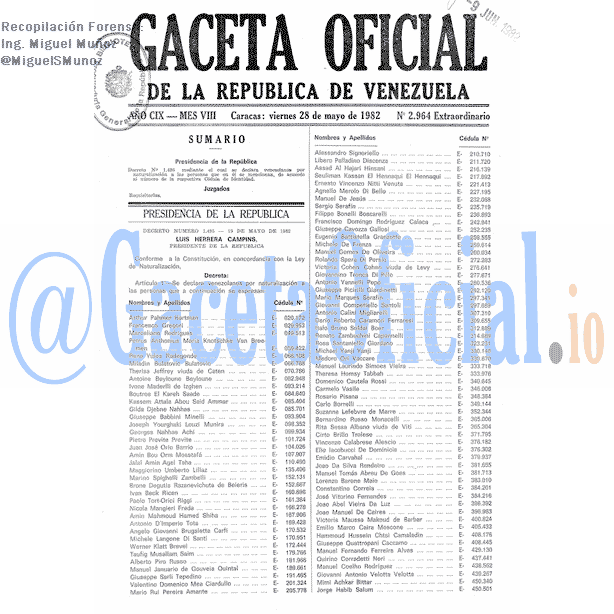 Gaceta Oficial 2964 del 28 Mayo 1982