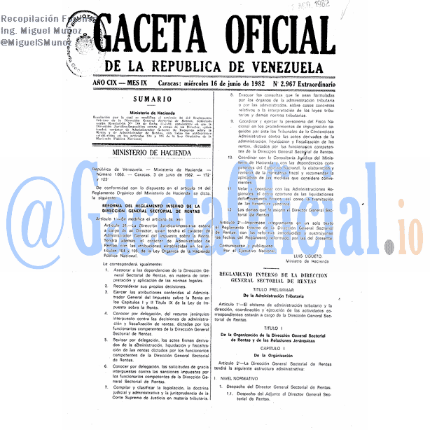 Gaceta Oficial 2967 del 16 Junio 1982