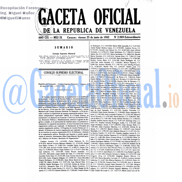 Gaceta Oficial 2969 del 25 Junio 1982