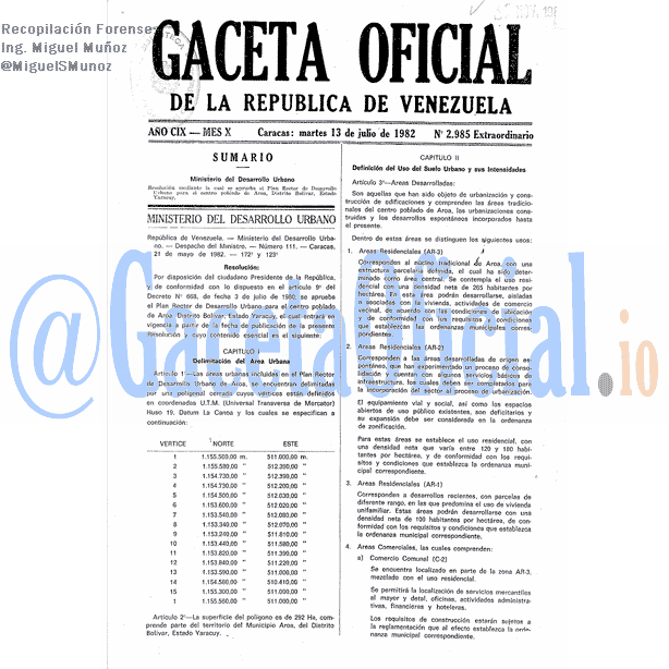 Gaceta Oficial 2985 del 13 Julio 1982
