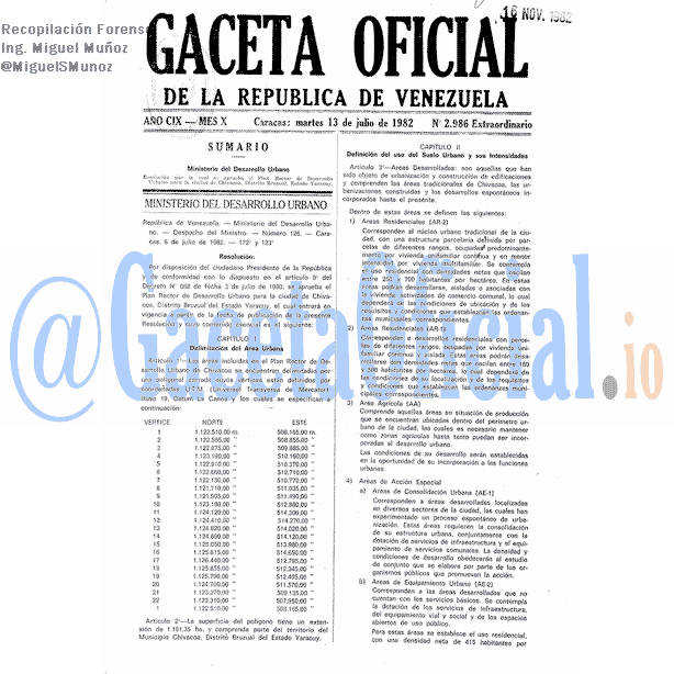 Gaceta Oficial 2986 del 13 Julio 1982