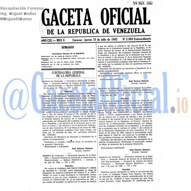Gaceta Oficial 2989 del 15 Julio 1982