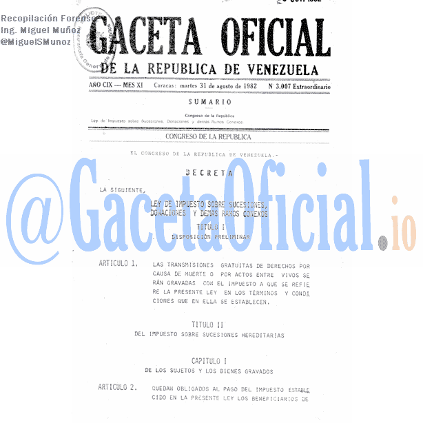 Gaceta Oficial 3007 del 31 Agosto 1982