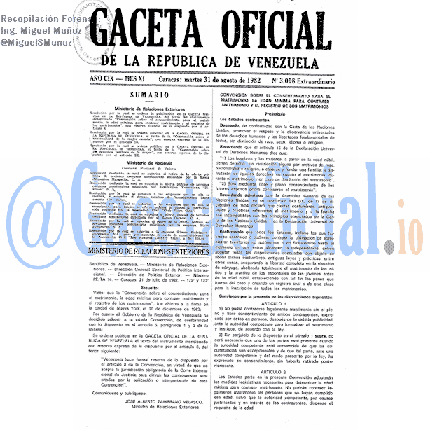 Gaceta Oficial 3008 del 31 Agosto 1982