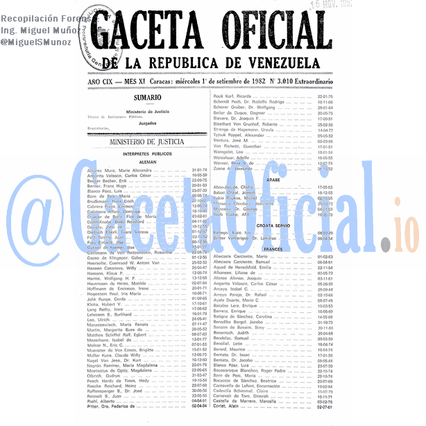 Gaceta Oficial 3010 del 1 Septiembre 1982