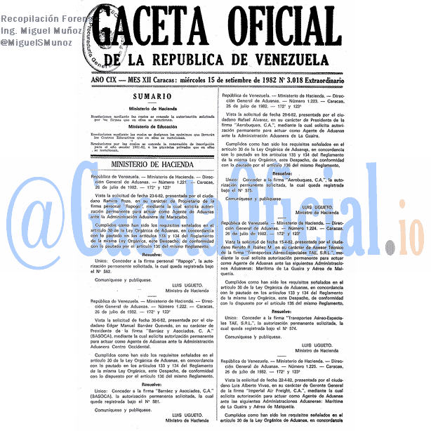 Gaceta Oficial 3018 del 15 Septiembre 1982