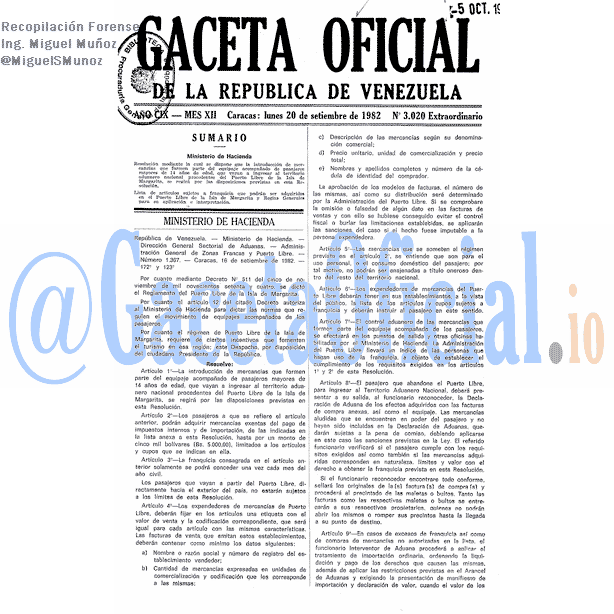 Gaceta Oficial 3020 del 20 Septiembre 1982