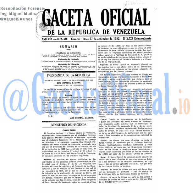 Gaceta Oficial 3023 del 27 Septiembre 1982