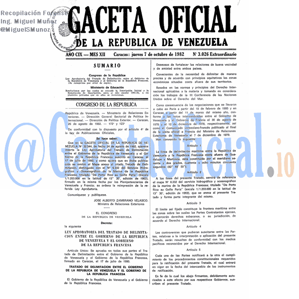 Gaceta Oficial 3026 del 7 Octubre 1982