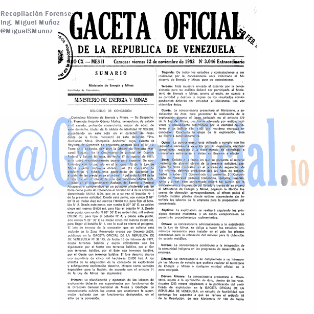 Gaceta Oficial 3046 del 12 Noviembre 1982