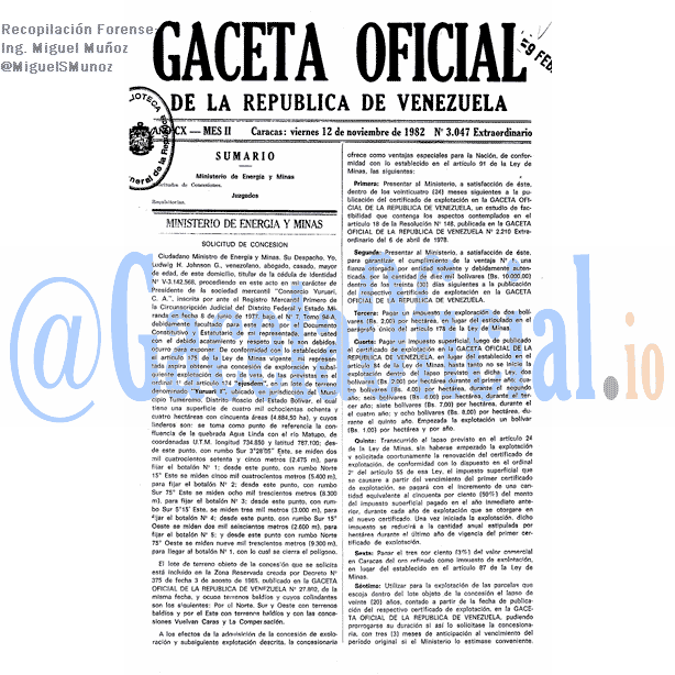 Gaceta Oficial 3047 del 12 Noviembre 1982