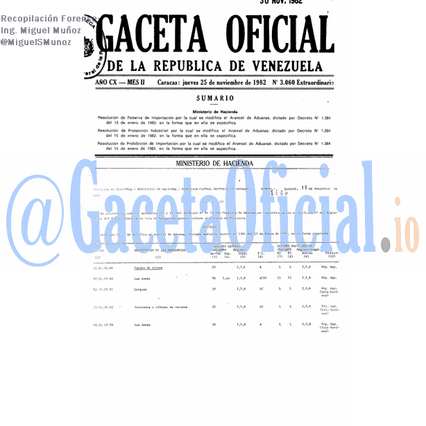 Gaceta Oficial 3060 del 25 Noviembre 1982