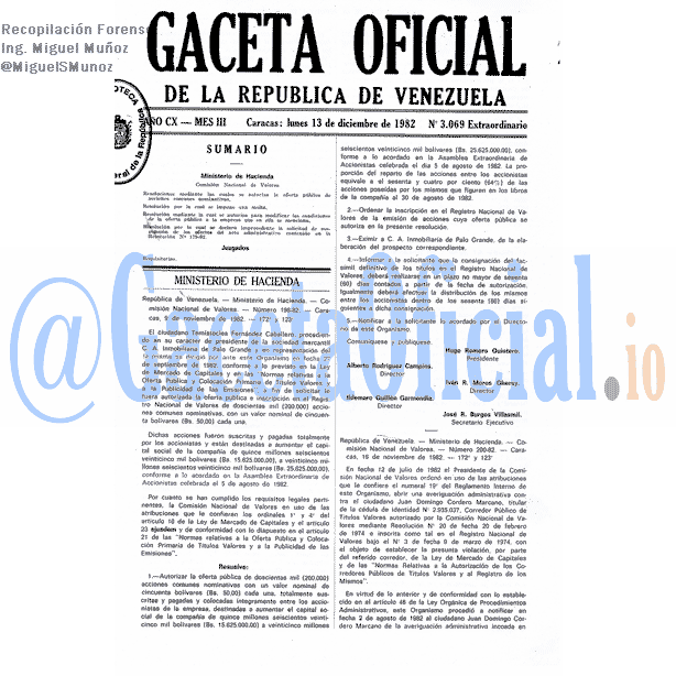 Gaceta Oficial 3069 del 13 Diciembre 1982