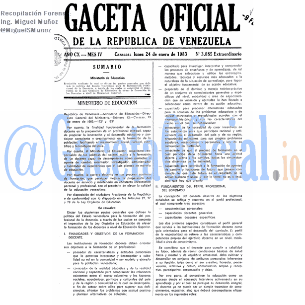 Gaceta Oficial 3085 del 24 Enero 1983