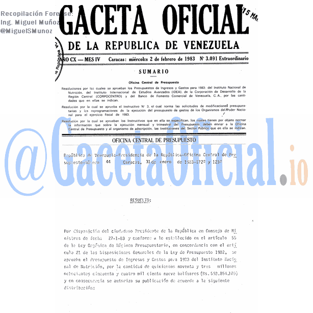 Gaceta Oficial 3091 del 2 Febrero 1983