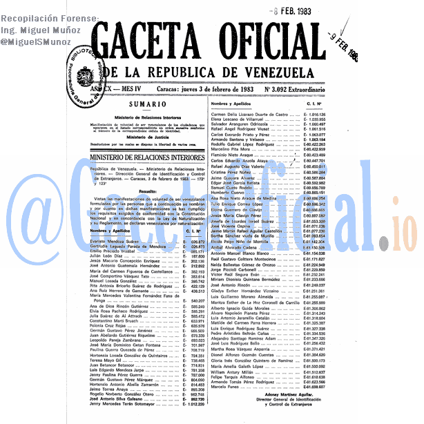 Gaceta Oficial 3092 del 3 Febrero 1983