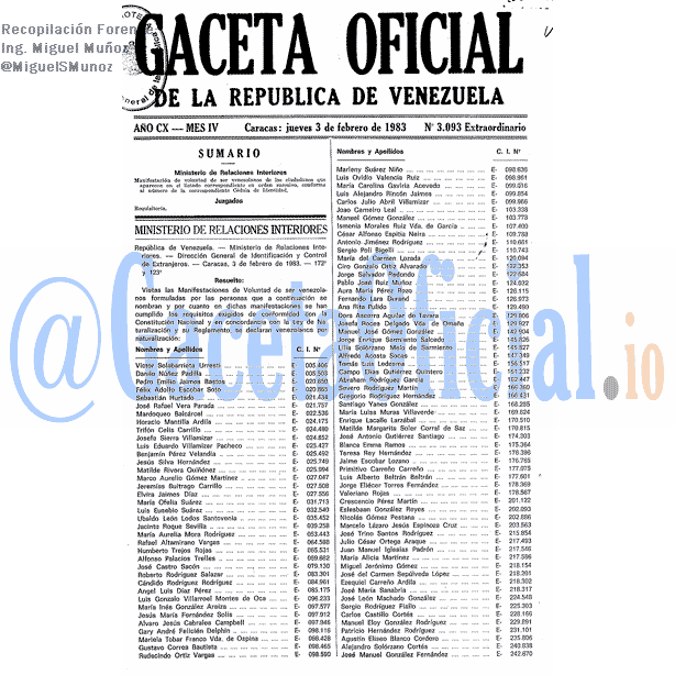 Gaceta Oficial 3093 del 3 Febrero 1983