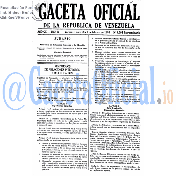 Gaceta Oficial 3095 del 9 Febrero 1983