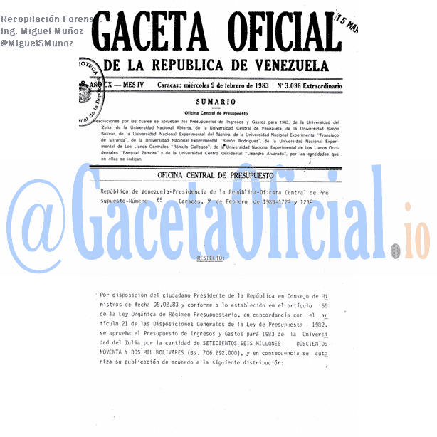 Gaceta Oficial 3096 del 9 Febrero 1983