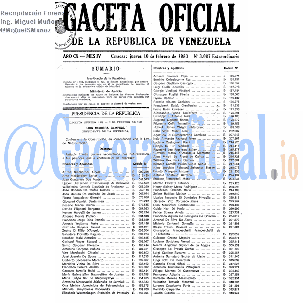 Gaceta Oficial 3097 del 10 Febrero 1983