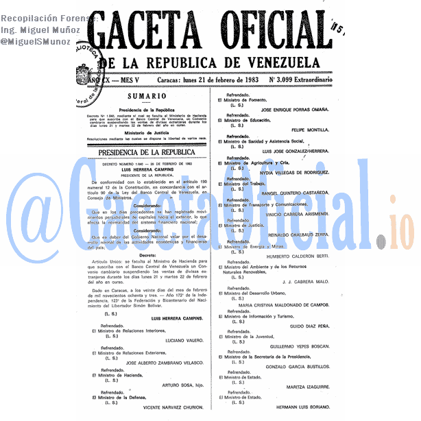 Gaceta Oficial 3099 del 21 Febrero 1983