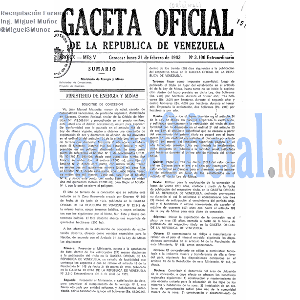 Gaceta Oficial 3100 del 21 Febrero 1983