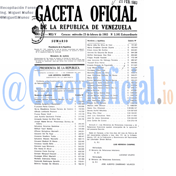 Gaceta Oficial 3101 del 23 Febrero 1983