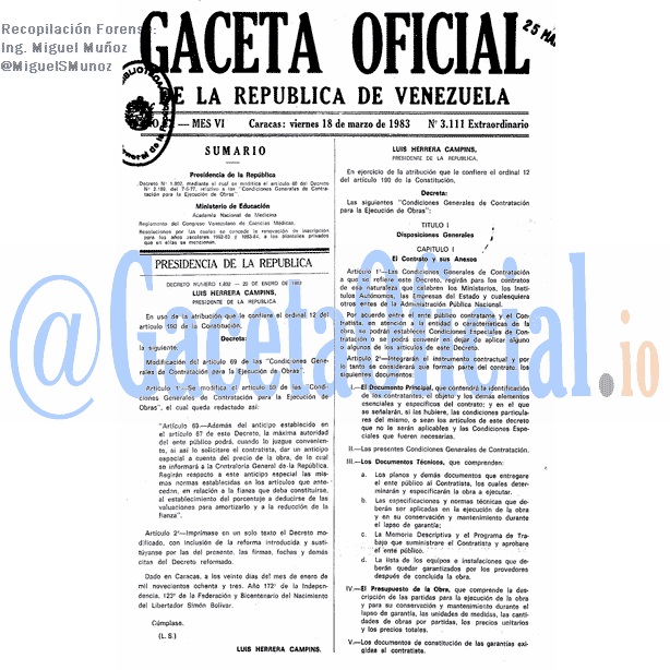 Gaceta Oficial 3111 del 18 Marzo 1983