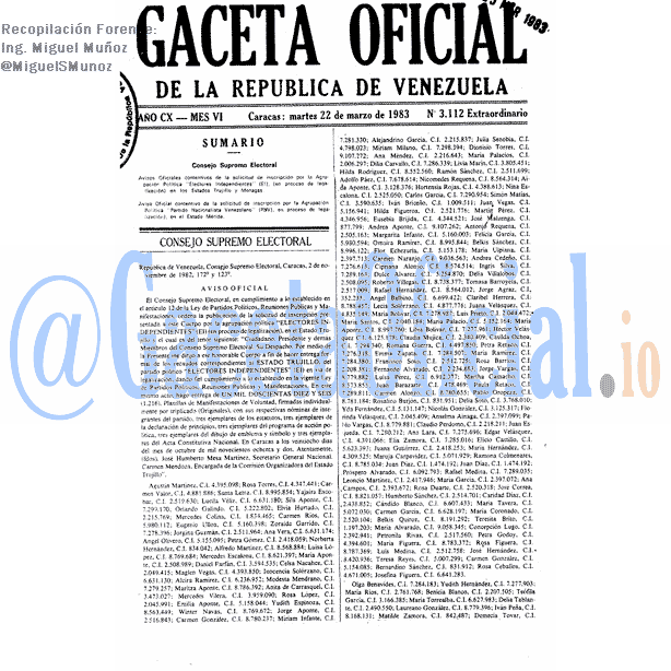 Gaceta Oficial 3112 del 22 Marzo 1983