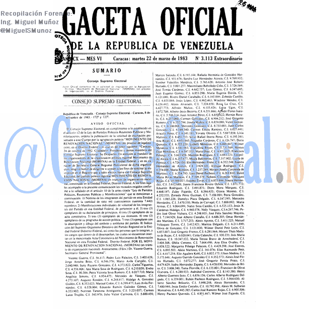 Gaceta Oficial 3113 del 22 Marzo 1983