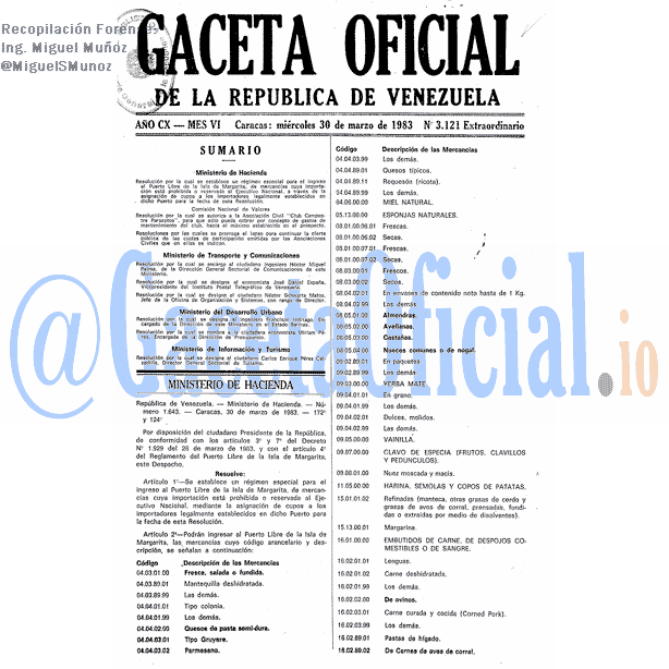 Gaceta Oficial 3121 del 30 Marzo 1983
