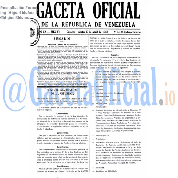 Gaceta Oficial 3124 del 5 Abril 1983