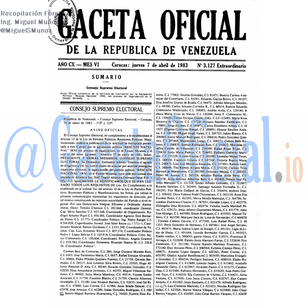 Gaceta Oficial 3127 del 7 Abril 1983