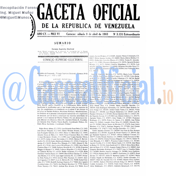 Gaceta Oficial 3131 del 9 Abril 1983